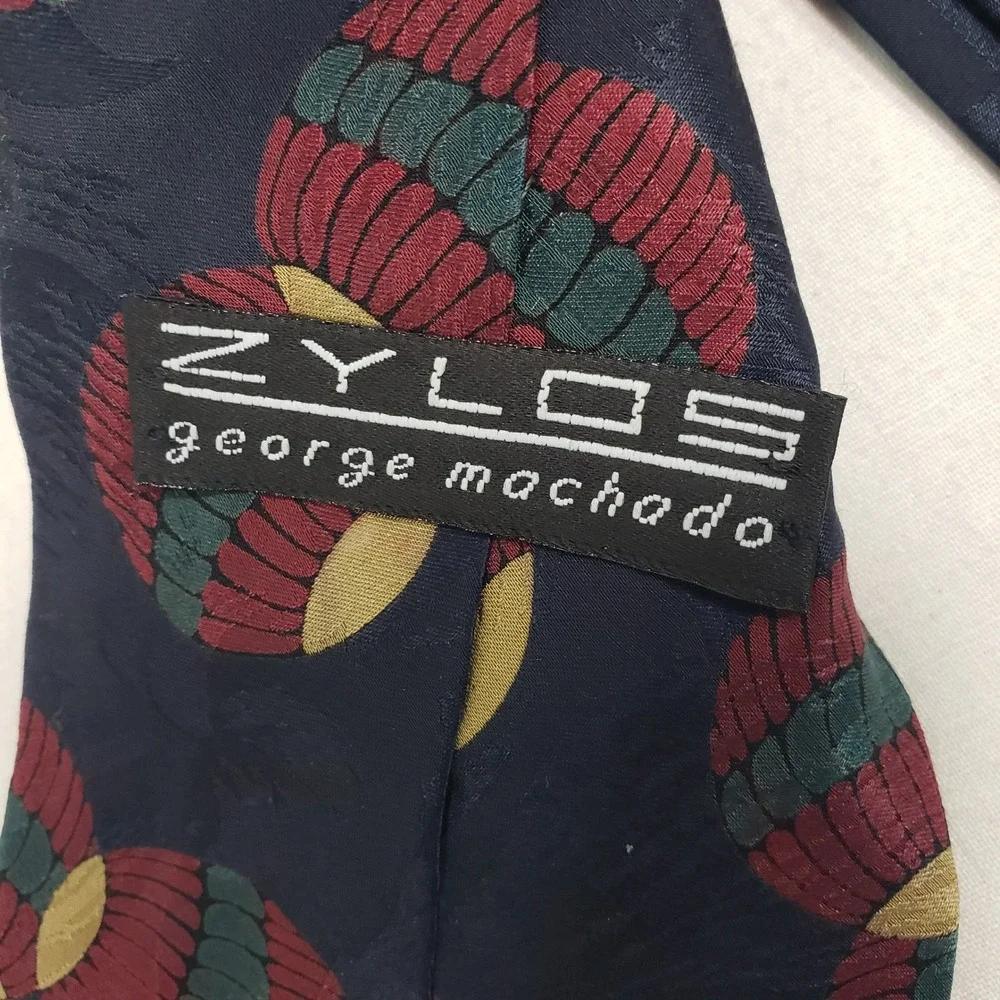 Zylos George Machado Mens Geometric‎ Silk Tie OS Navy Red Gold